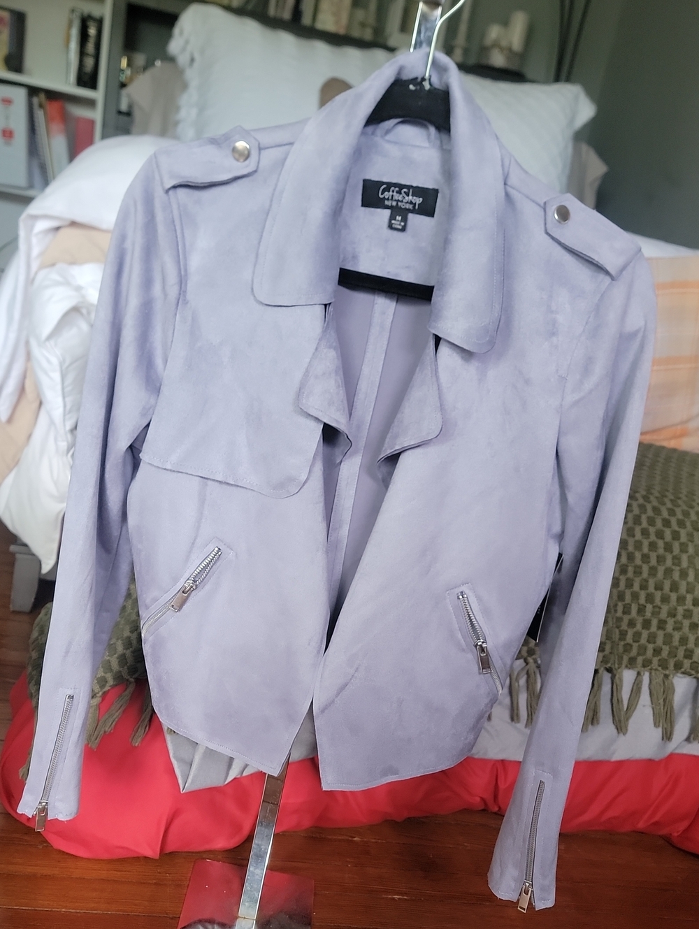 New CoffeeShop Womens Medi Lavender Grey Suede Blazer - Picture 10 of 10